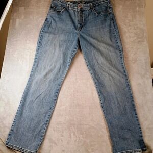 Lee Instantly Slims Jeans Womens 16 Blue Relaxed Straight Leg 33x28 High Rise